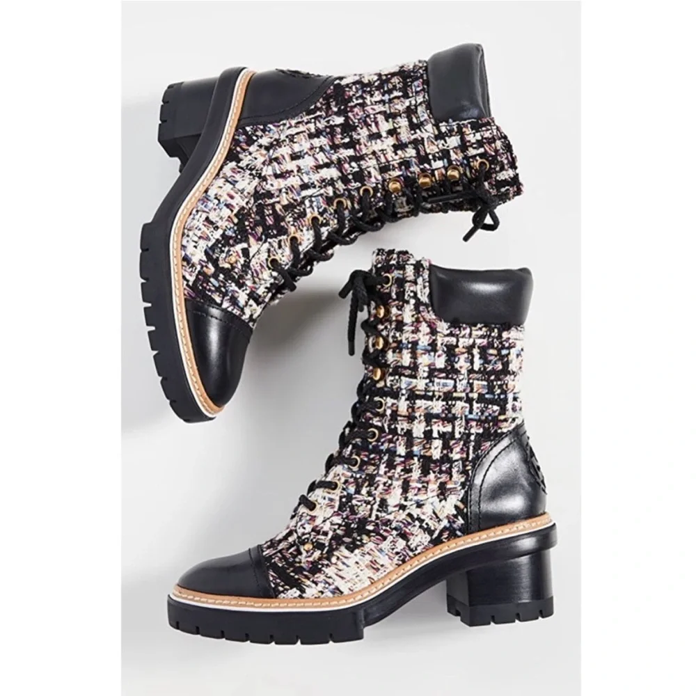 NWB Tory Burch Miller Tweed Lace Up Boot - Picture 3 of 16